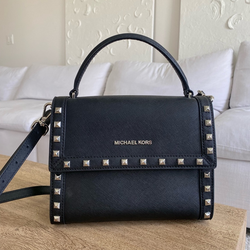 Michael Kors Black Crossbody Bag with Silver Accents